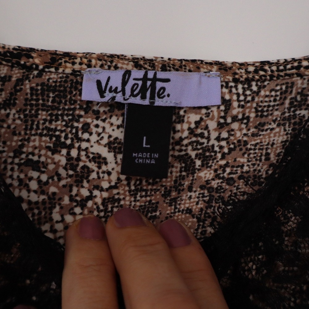 Violette Snakeskin Print Lace Trim Camisole Tank Top Brown Black Large - Picture 3 of 6